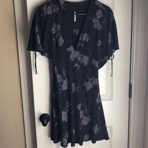 Free people black with purple flowers mini dress